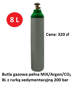 Butla gazowa pełna MIX/Argon/CO₂ 8l z rurką sedymentacyjną 200 bar
