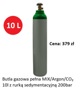 Butla gazowa pełna mix Argon/CO₂ 10l z rurką sedymentacyjną 200bar