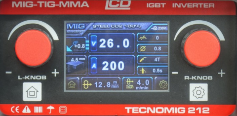 Półautomaty spawalnicze TECNO MIG 212 LCD MIG/TIG/MMA SYNERGIC VRD ALU Półautomaty spawalnicze TECNO MIG 212 LCD MIG/TIG/MMA SYNERGIC VRD ALU